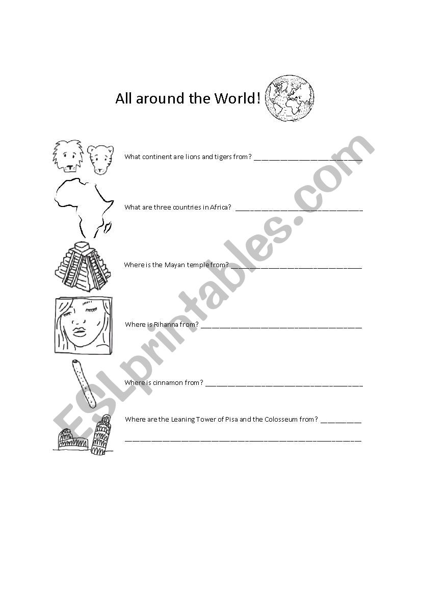 Tour the World Worksheet worksheet