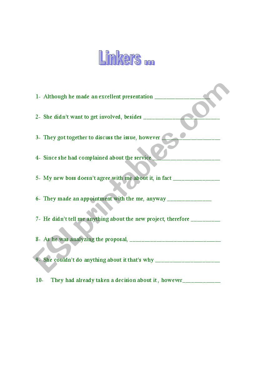 Connectors worksheet