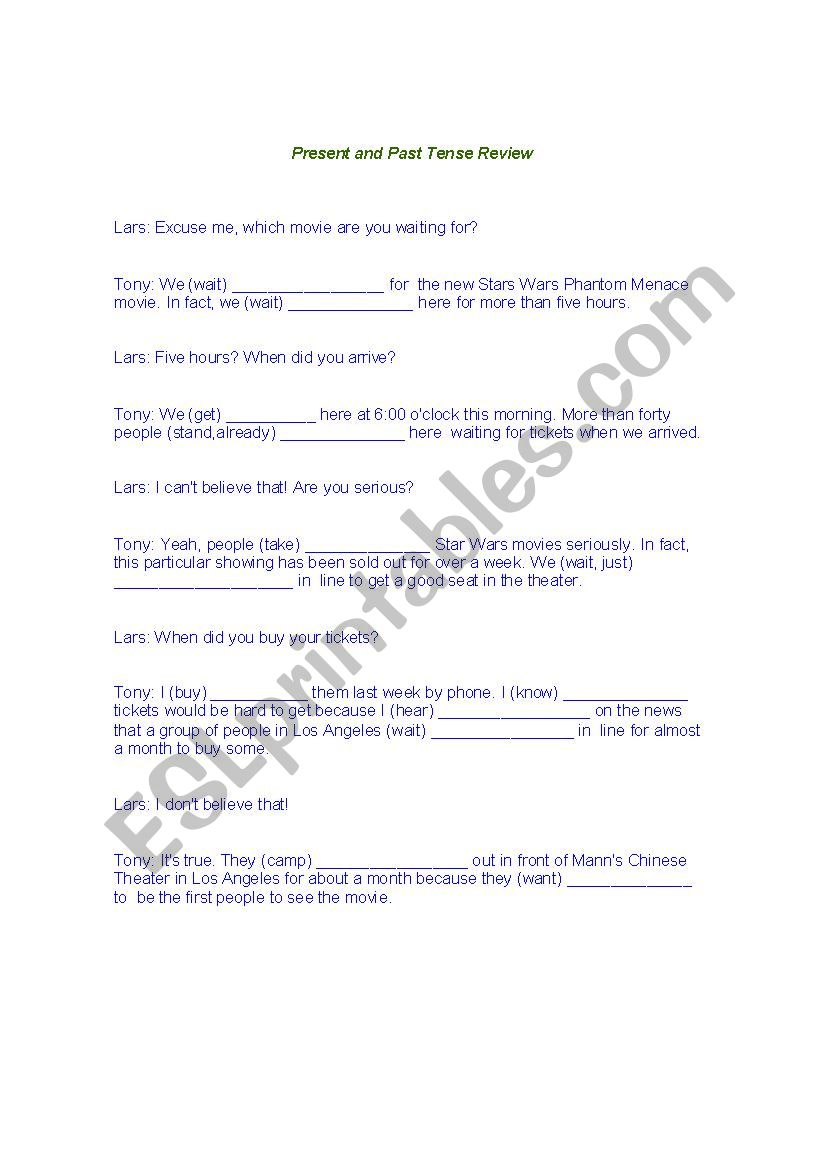 Present and Past tense review worksheet