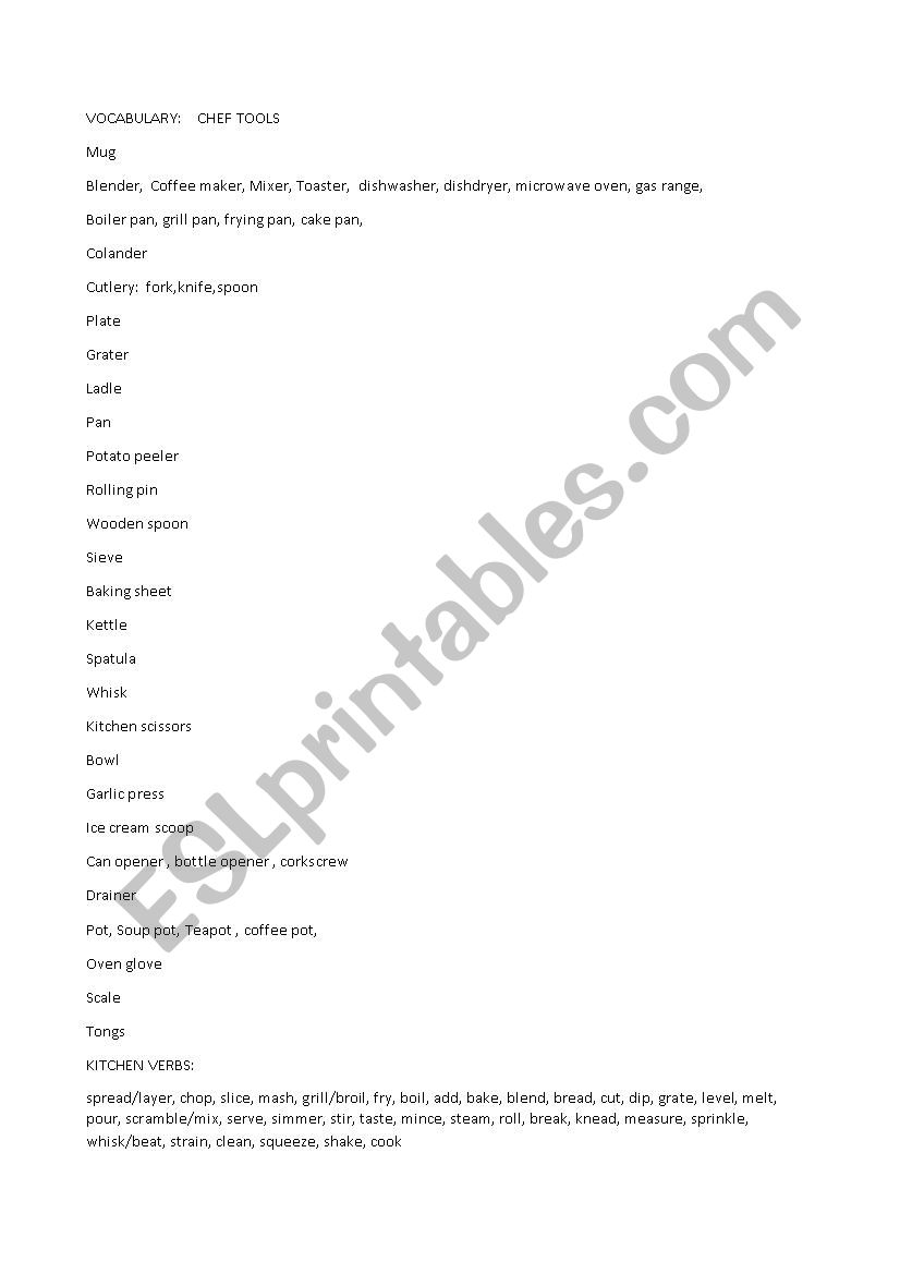 KITCHEN ITEMS worksheet