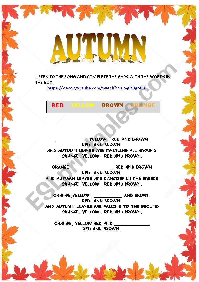 autumn song worksheet