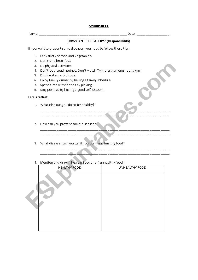 healthy life worksheet