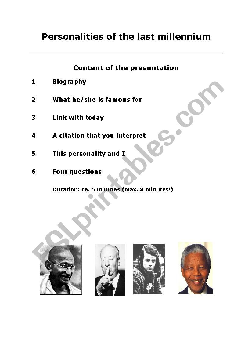 Present a personality worksheet