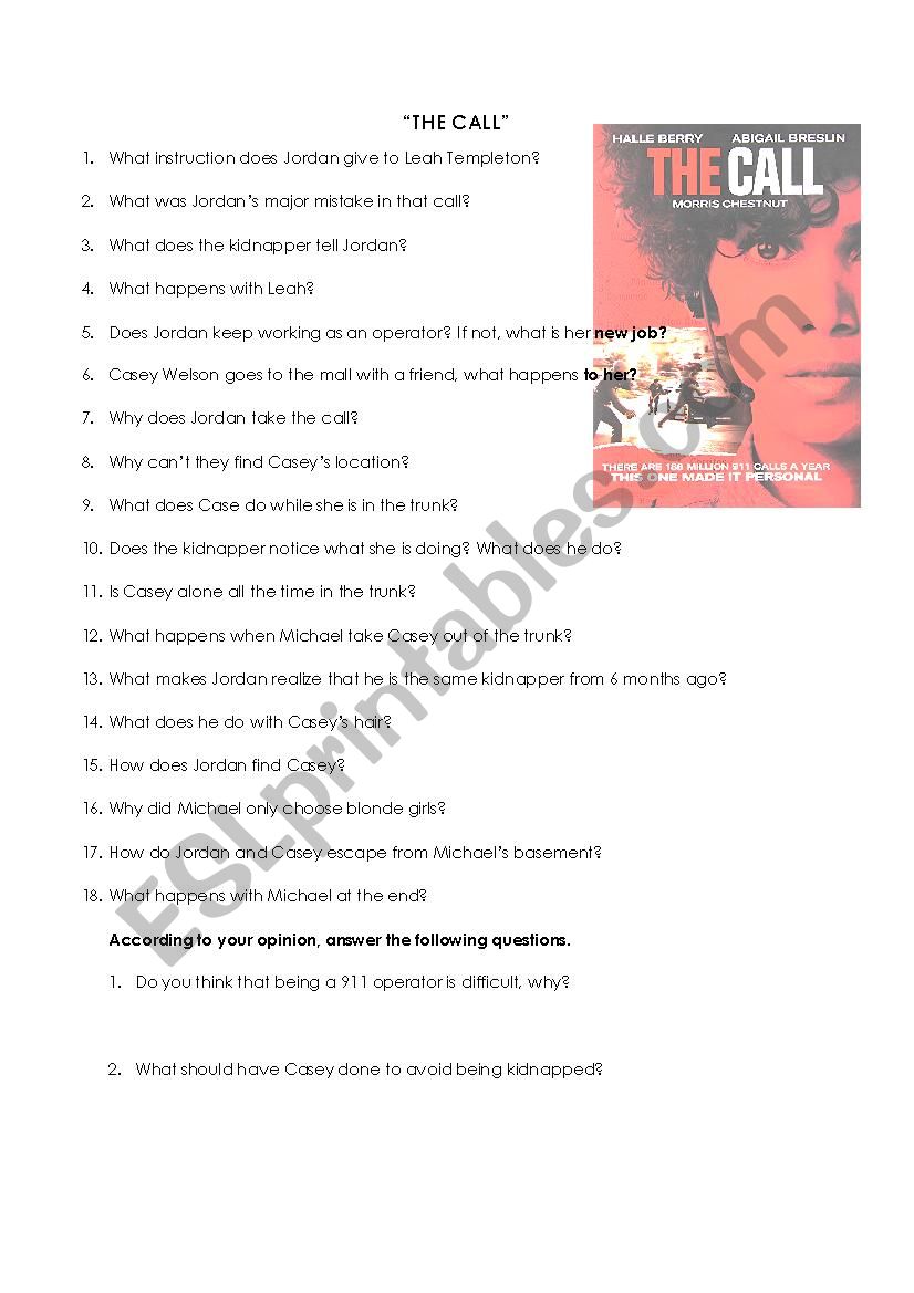 The call 2013 movie worksheet