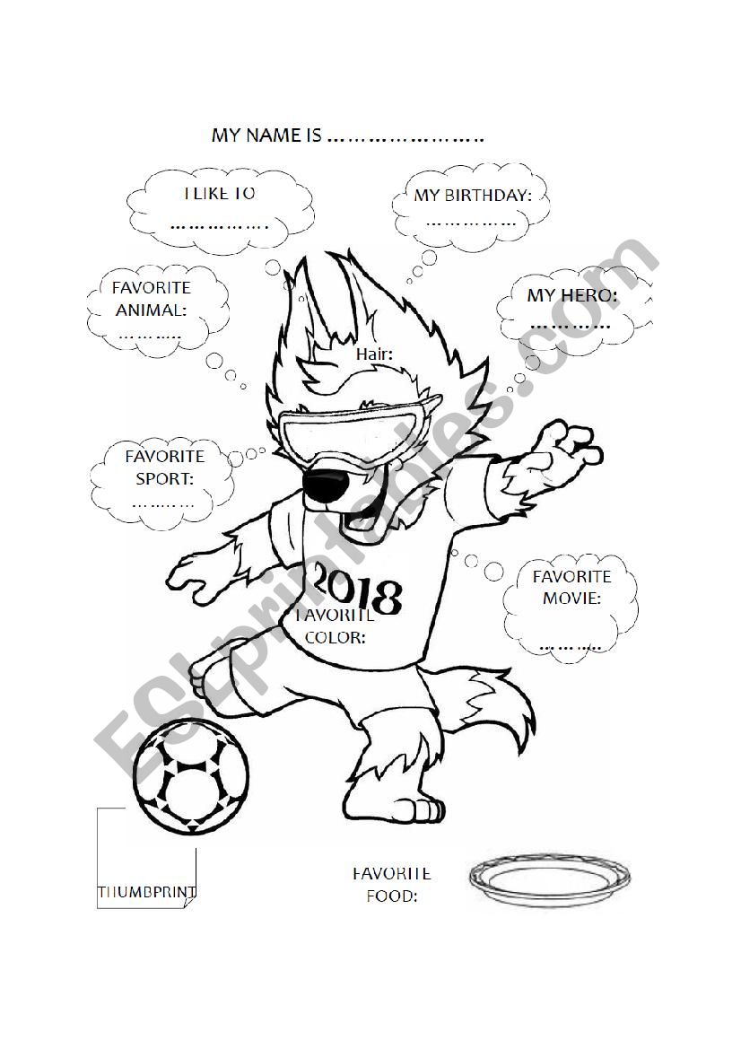 All about me - Fifa fox 2018 worksheet