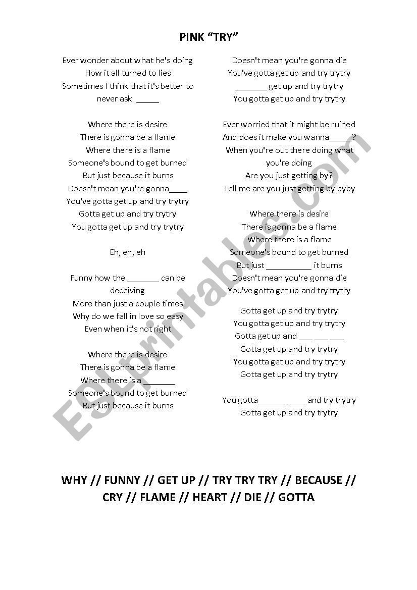 PINK TRY - ESL worksheet by migueloto