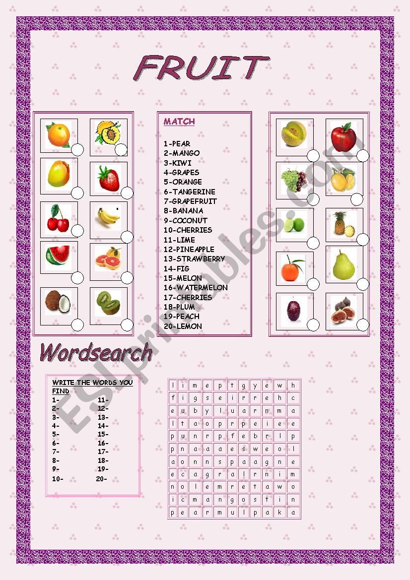 Fresh Fruits worksheet