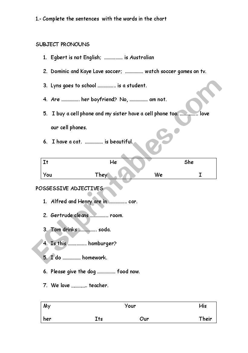 Subject Pronouns ESL Worksheet By Tugatitasuelta