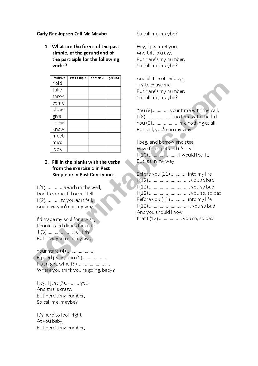 Past continous worksheet