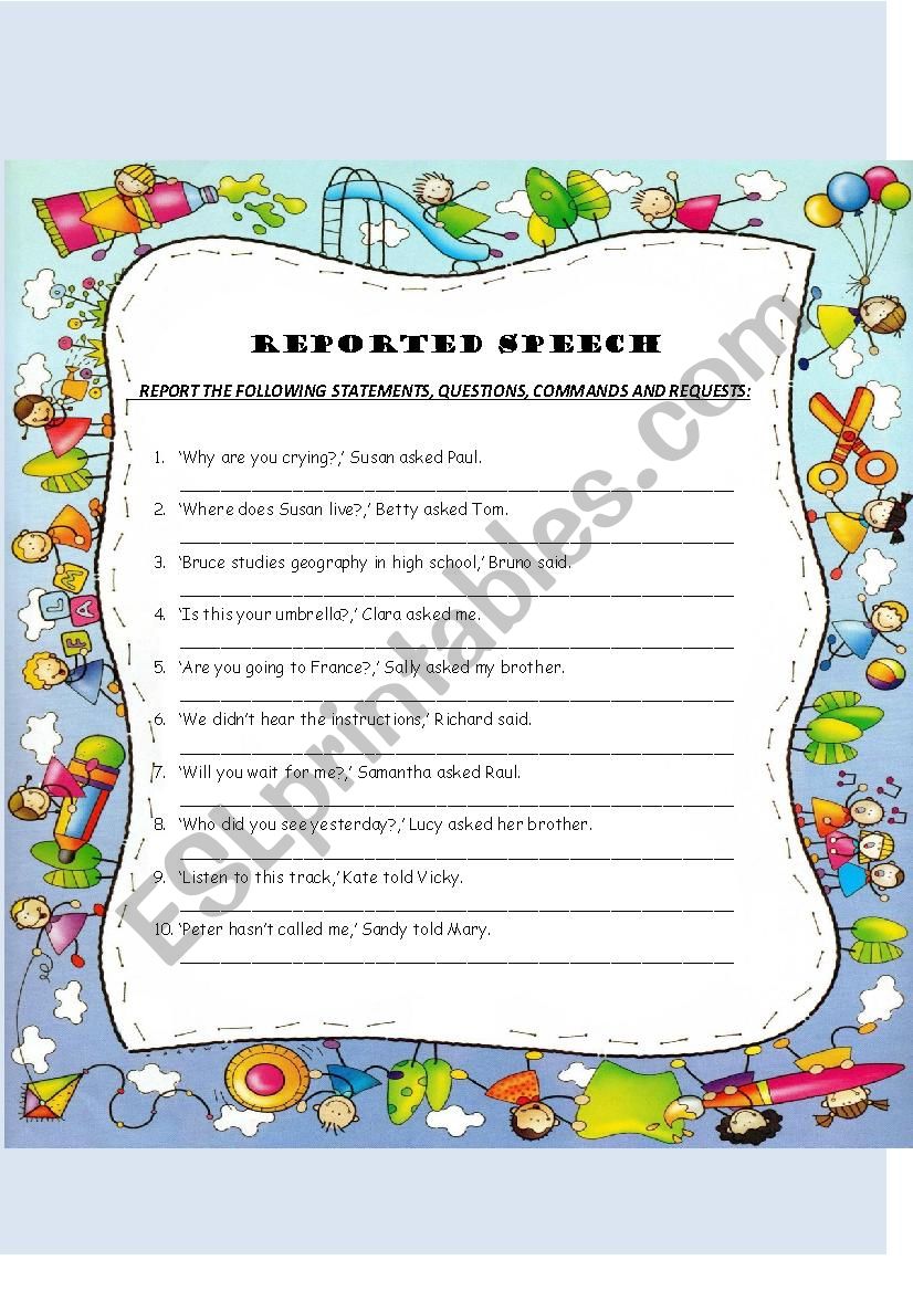 REPORTED SPEECH worksheet