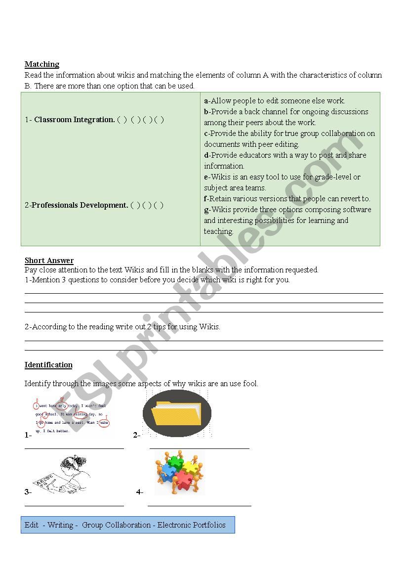 Lets Learn More about Wikis! worksheet