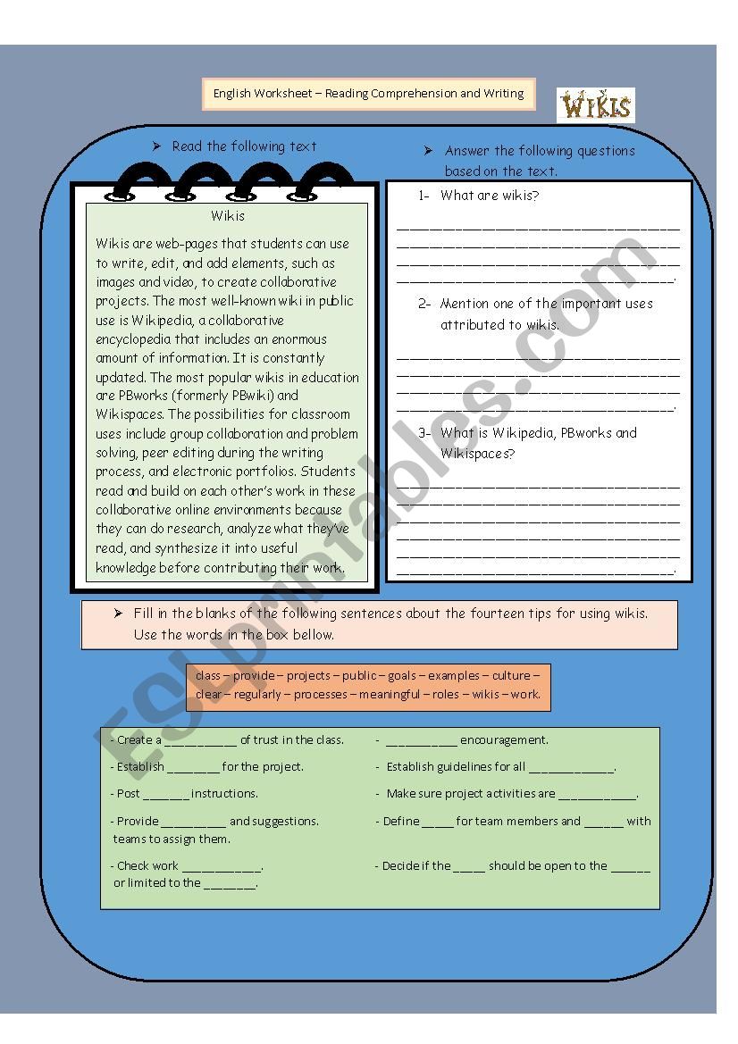 Wikis practice worksheet