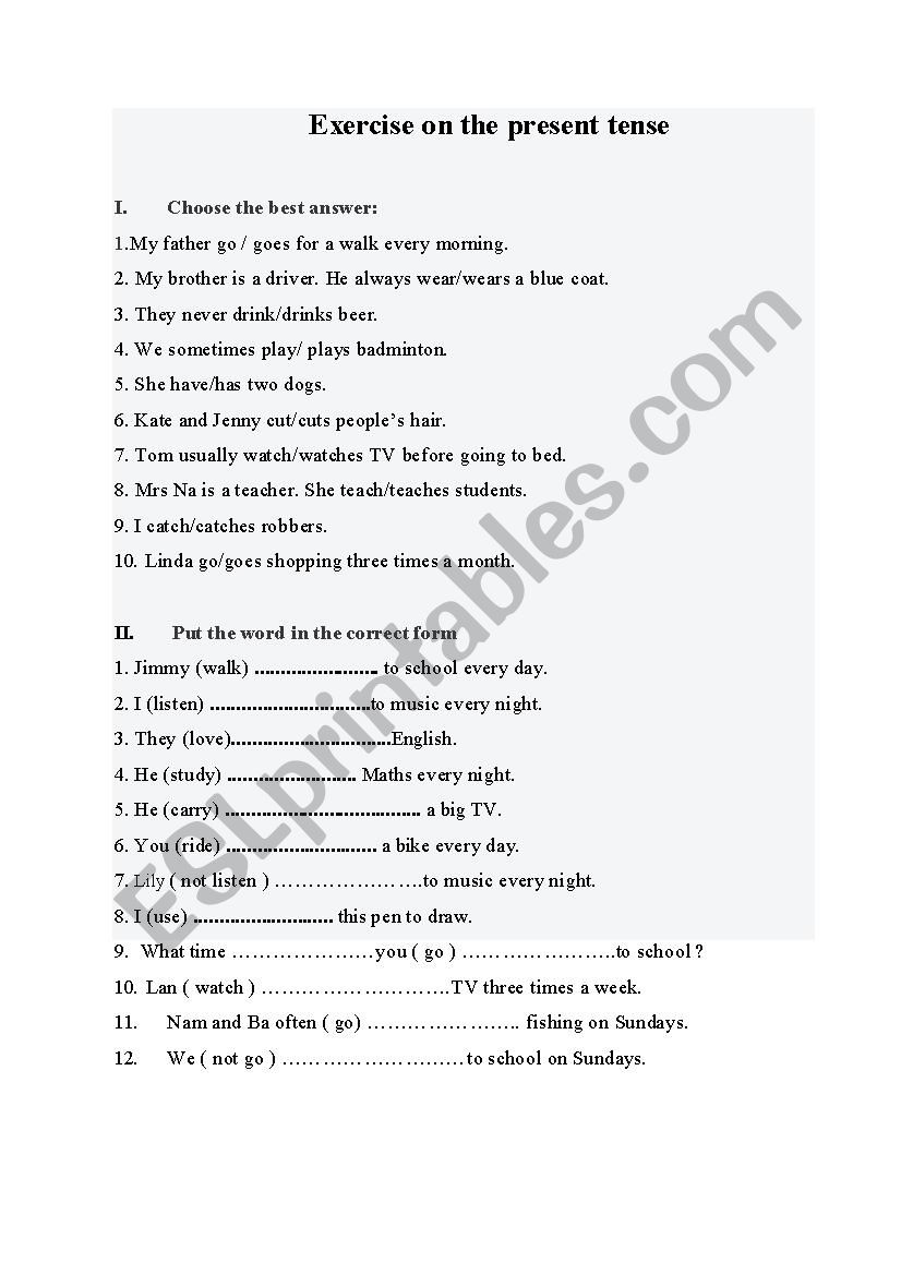 Present simple exercises worksheet