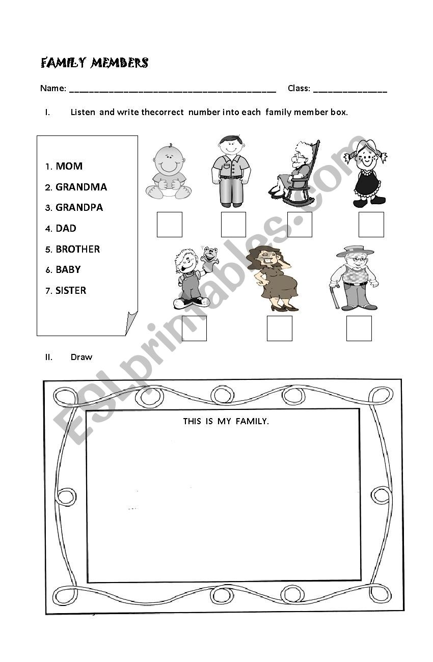 members of the family worksheet