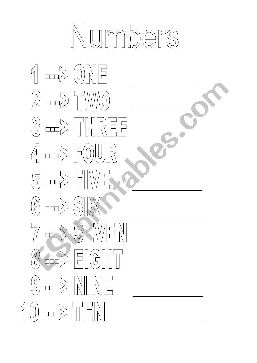 Numbers from 1 to 10 worksheet