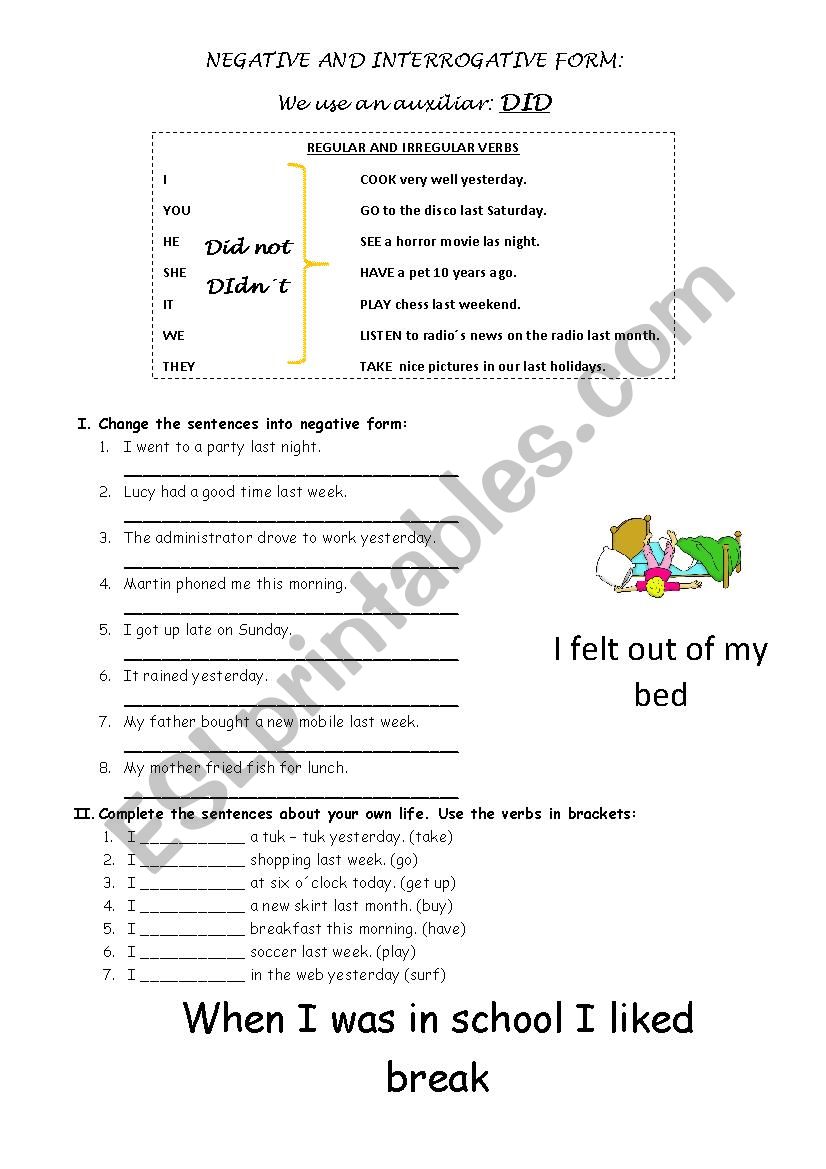 Simple Past Negative And Interrogative Form ESL Worksheet By Superjorgito