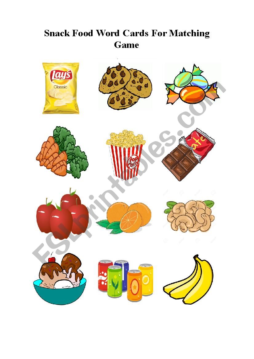 Snack Food Word Cards worksheet
