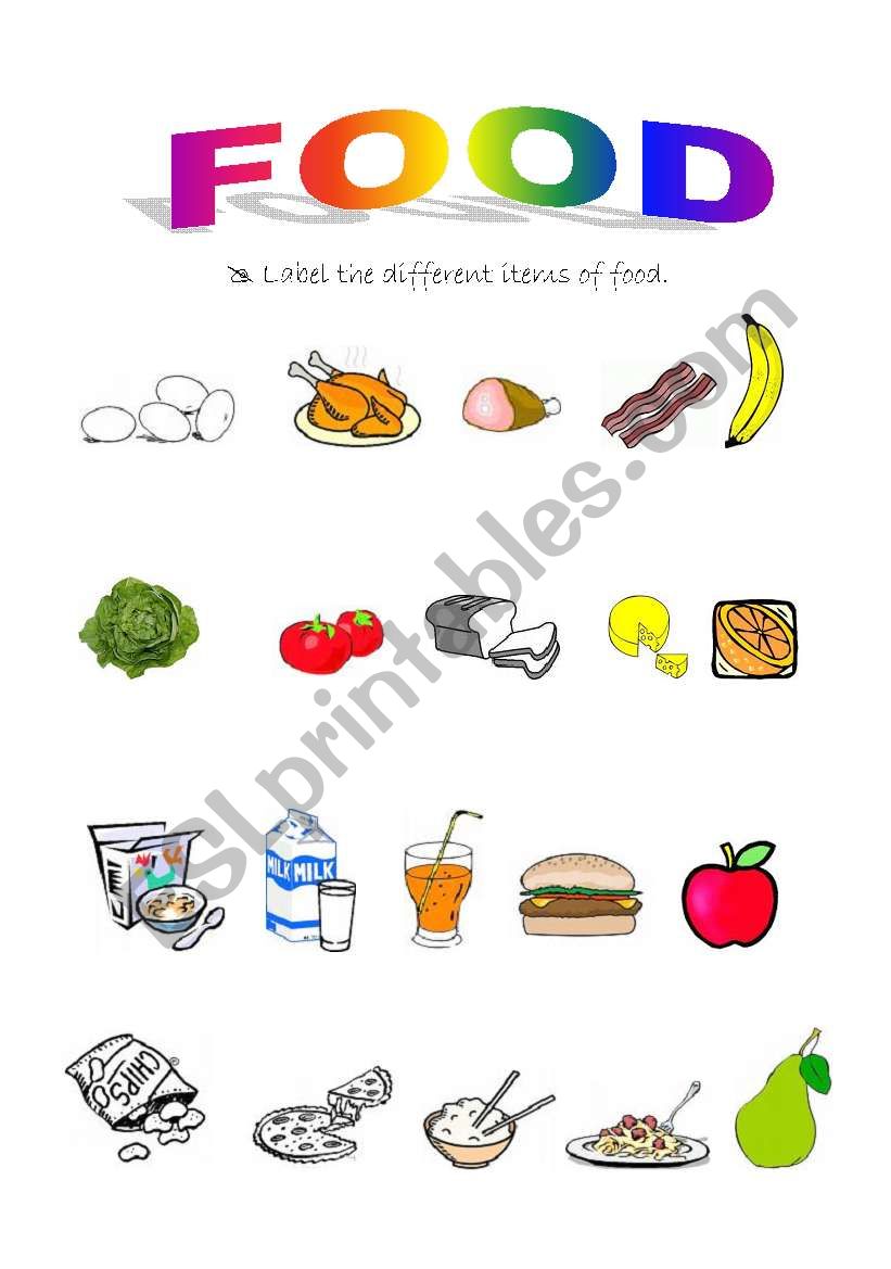 Food items worksheet