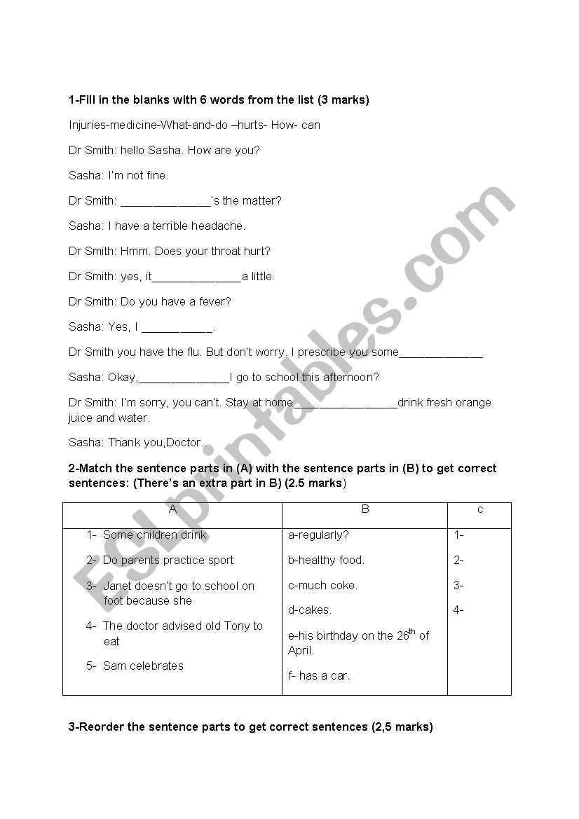 7th form test N° 2 - ESL worksheet by sawssen kamoun