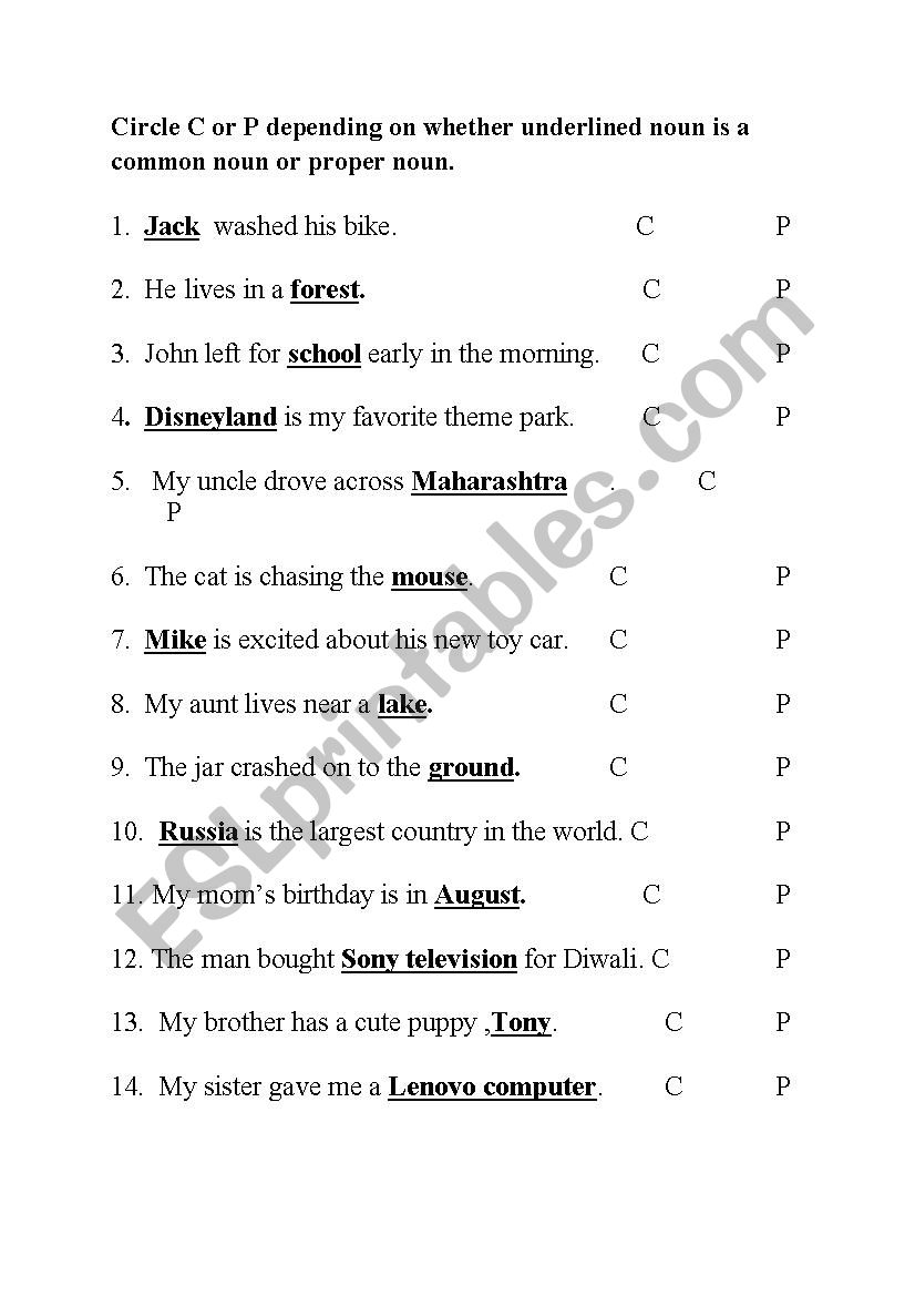 Common Noun Vs Proper Noun ESL Worksheet By N agarwal