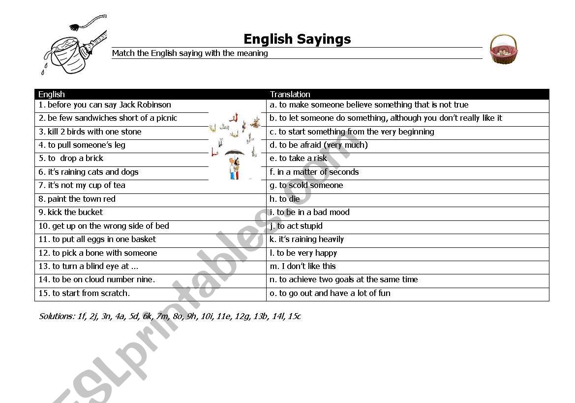 English Sayings ESL Worksheet By Derricks