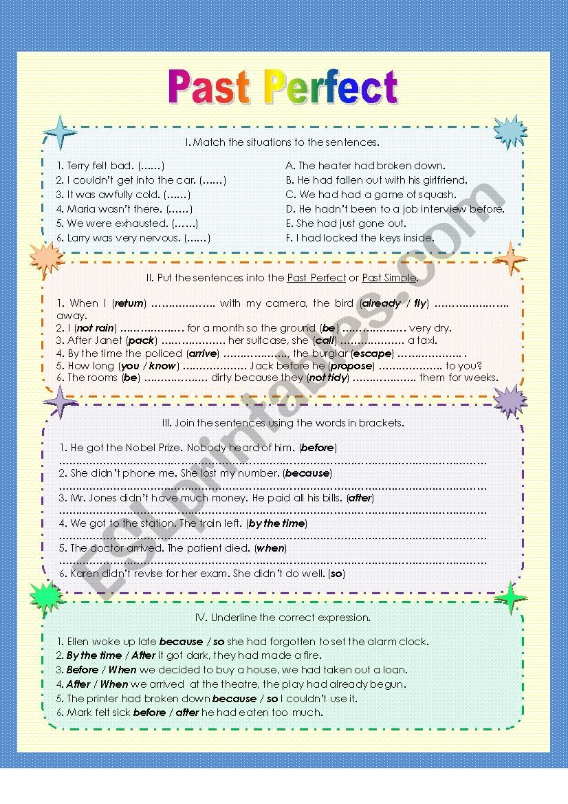 PAST PERFECT - ESL worksheet by eveline10