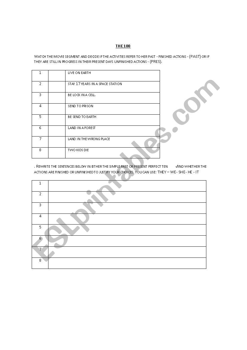 The 100 worksheet