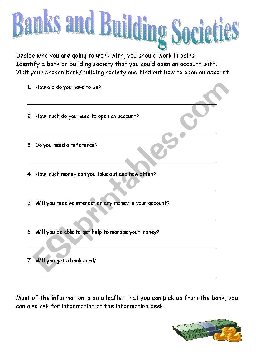 Bank Trip worksheet