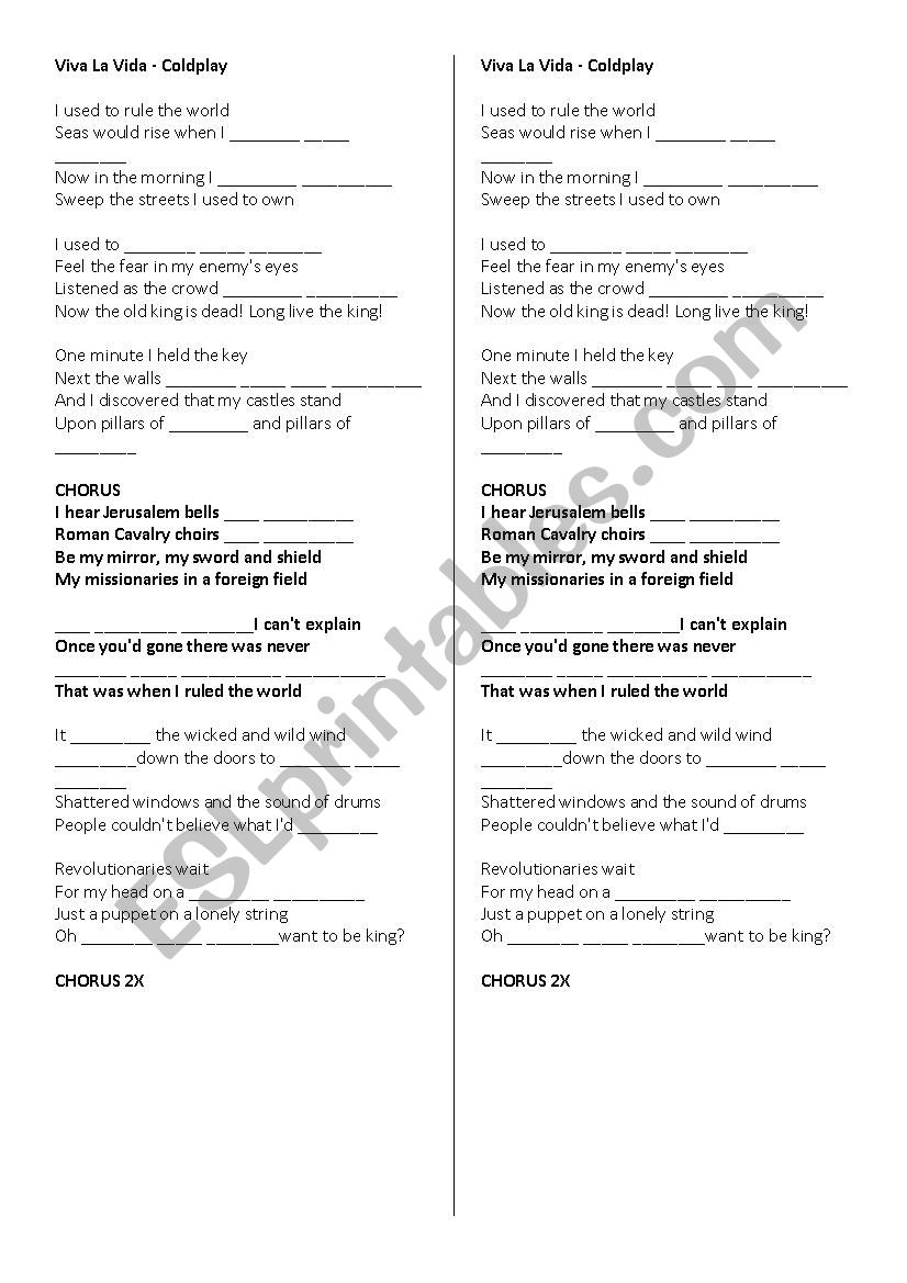 Coldplay Viva la vida worksheet