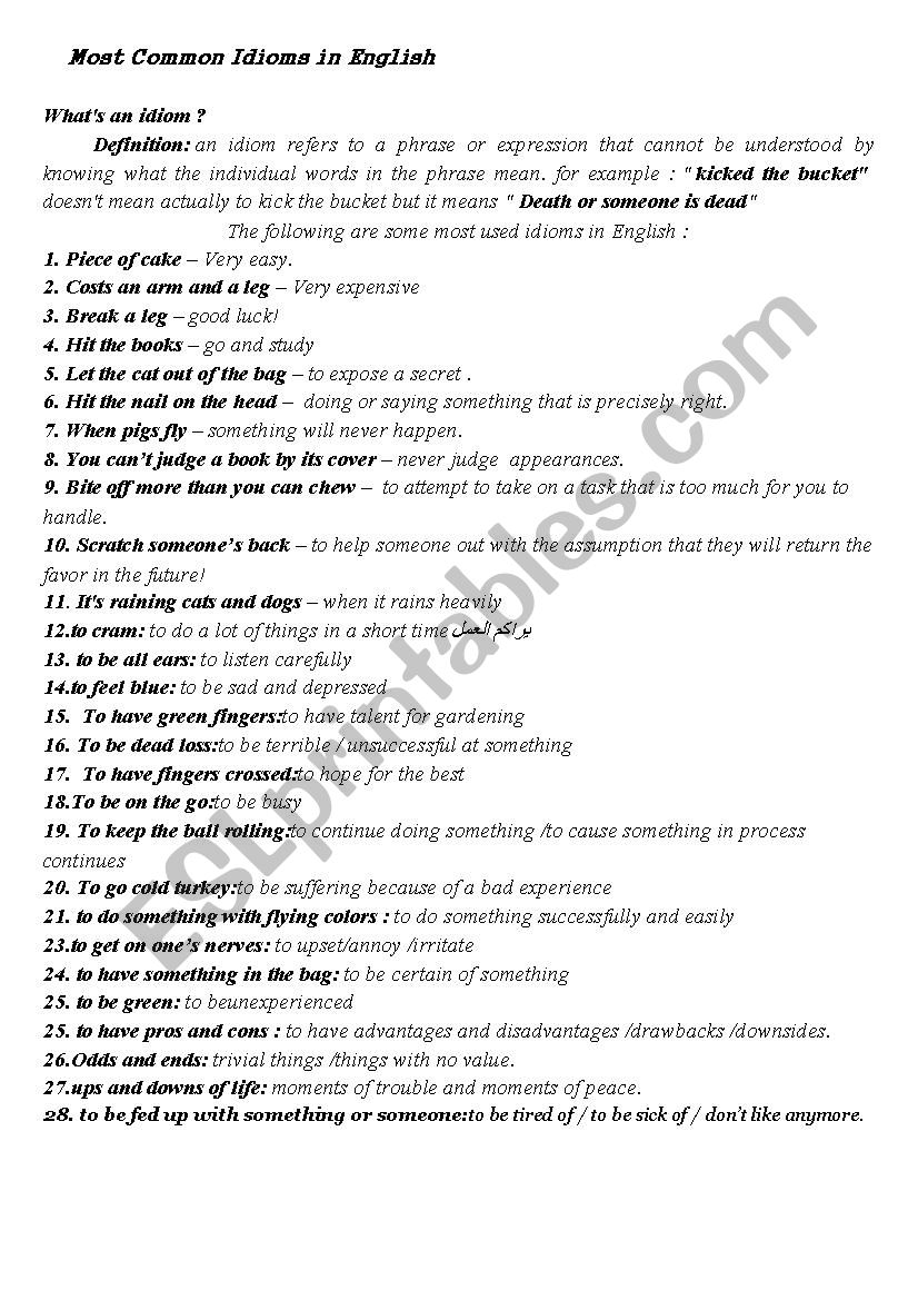idioms - ESL worksheet by marzouga
