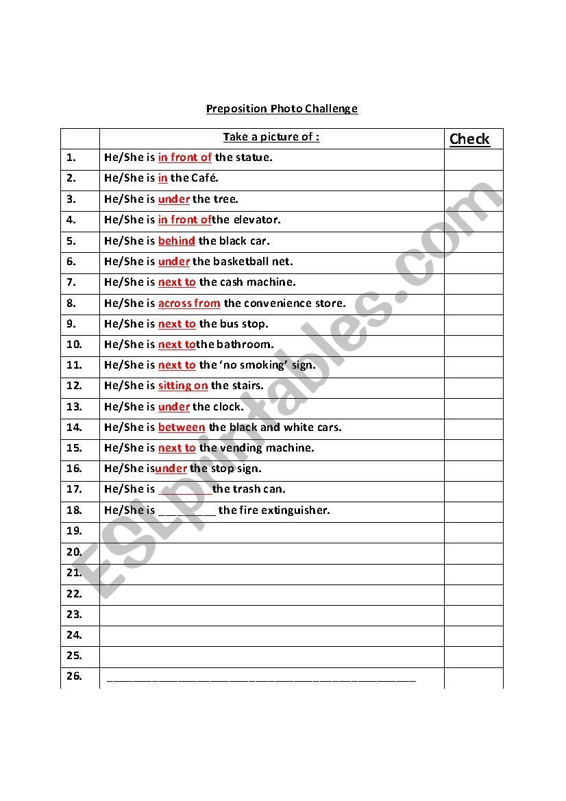 Preposition of place photo hunt