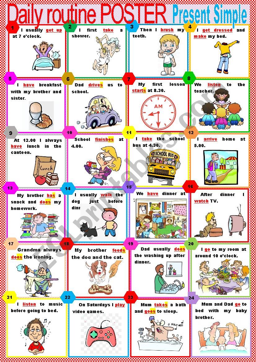 Daily Routine POSTER Present Simple Rules ESL Worksheet By Karagozian