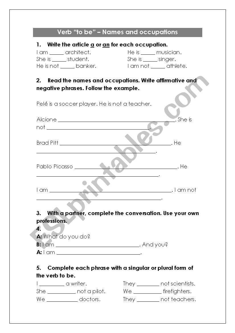 Occupations Worksheet worksheet