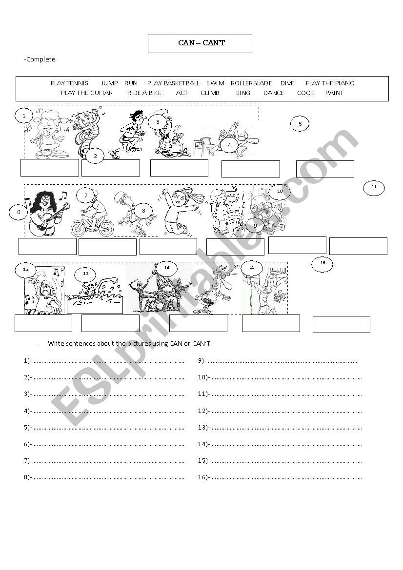 Can / Cant worksheet