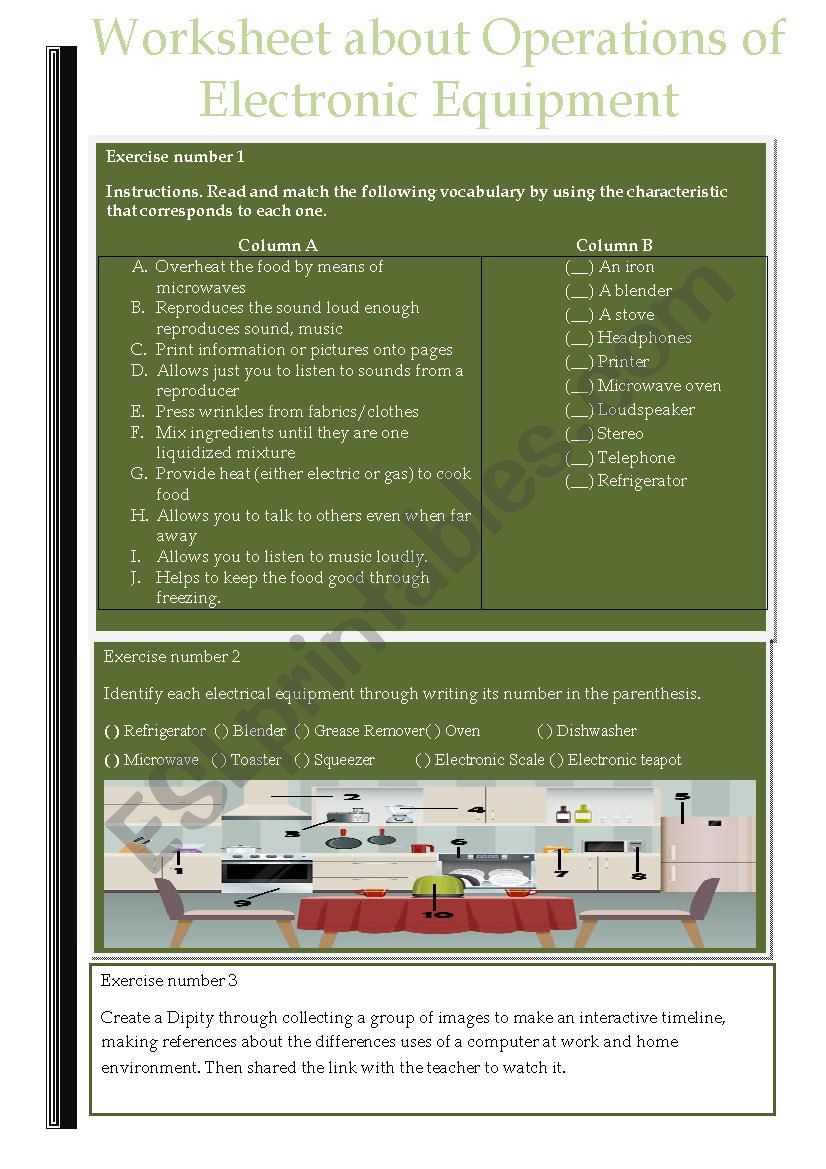 Tecnologic equipment worksheet