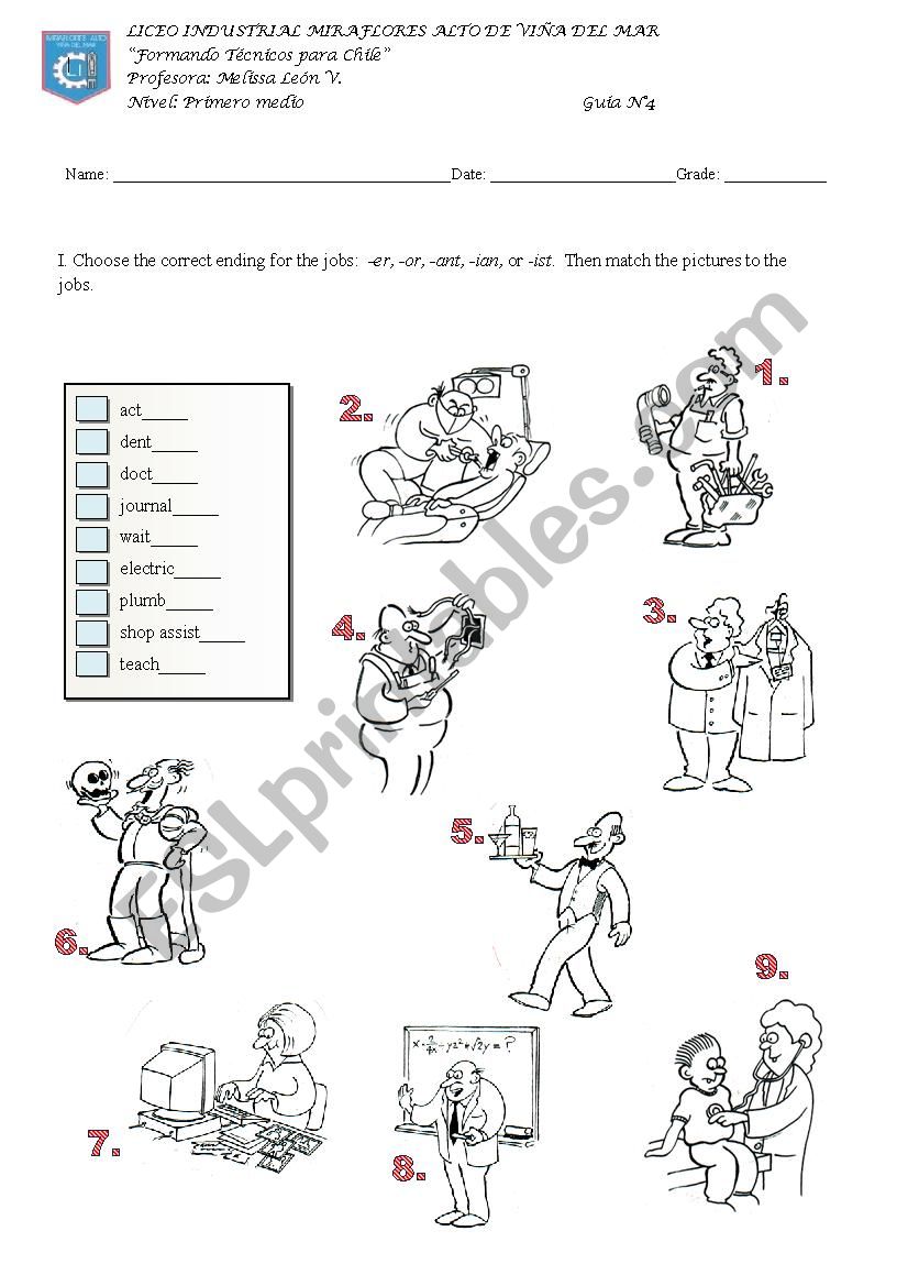 Jobs and occupations worksheet