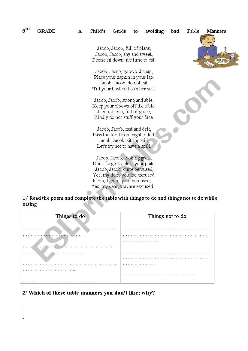 Good Table manners worksheet
