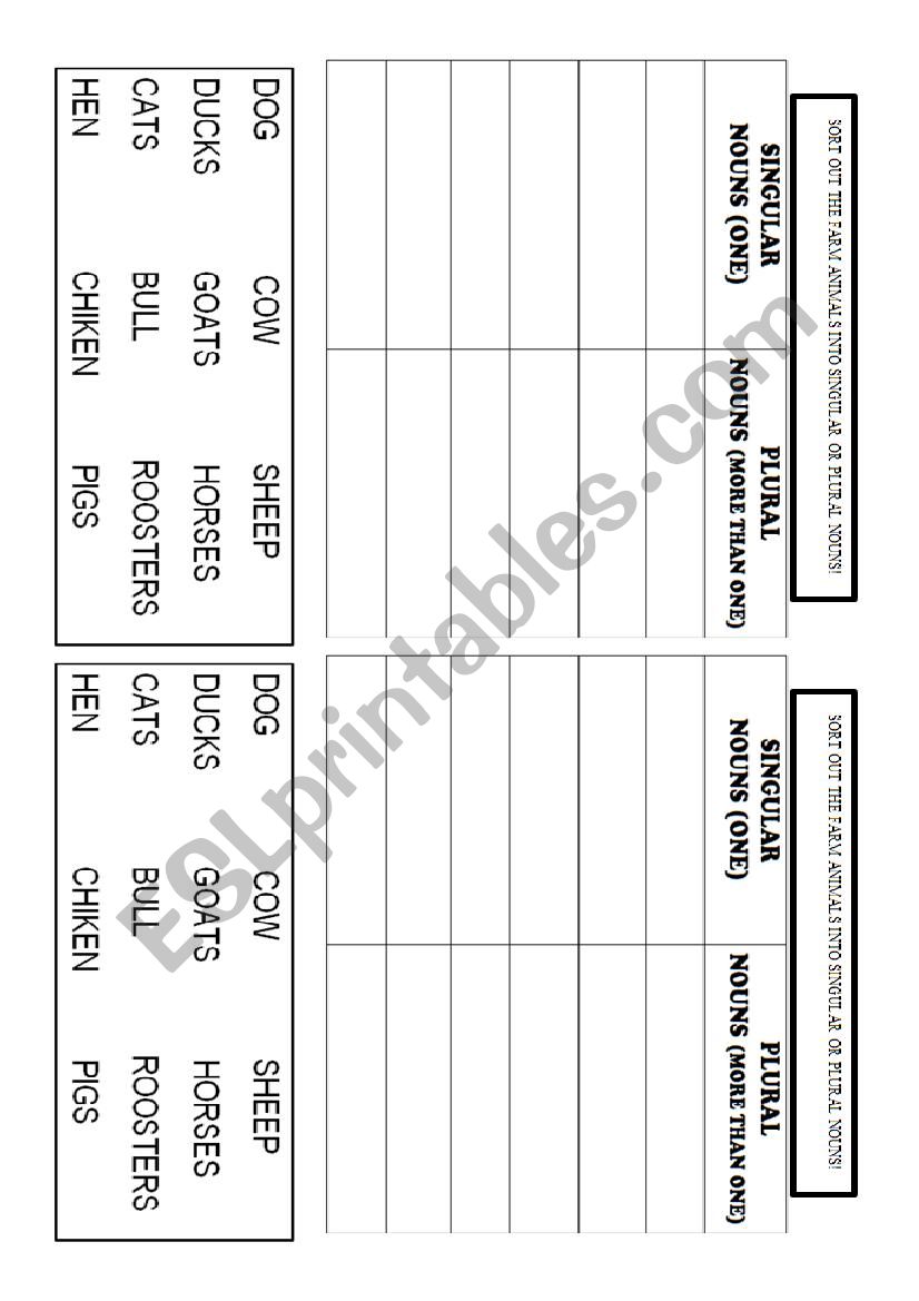 SINGULAR/PLURAL NOUNS (WITH FARM ANIMALS)