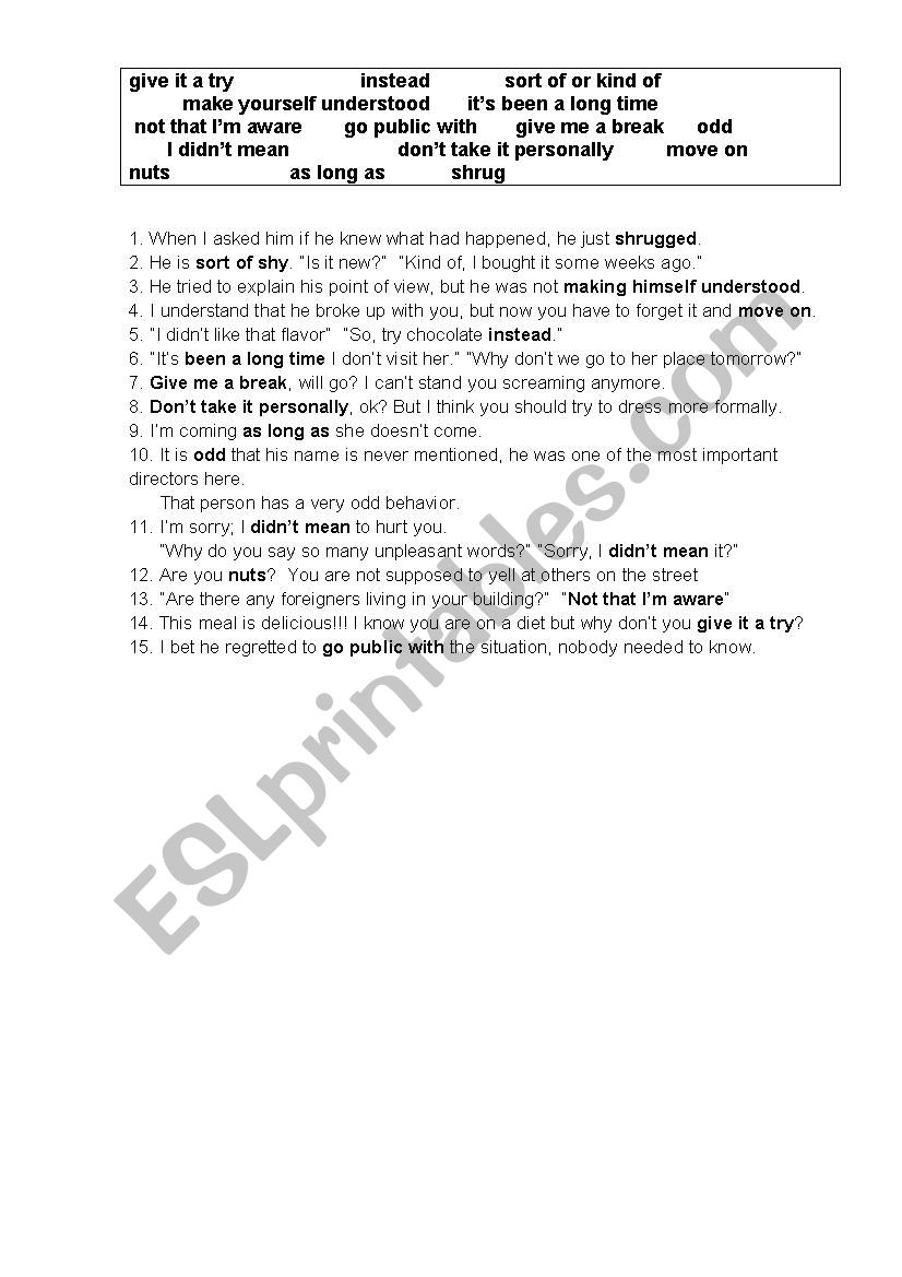 Informal expressions worksheet