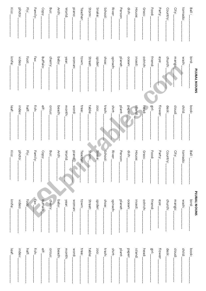 plural nouns worksheet