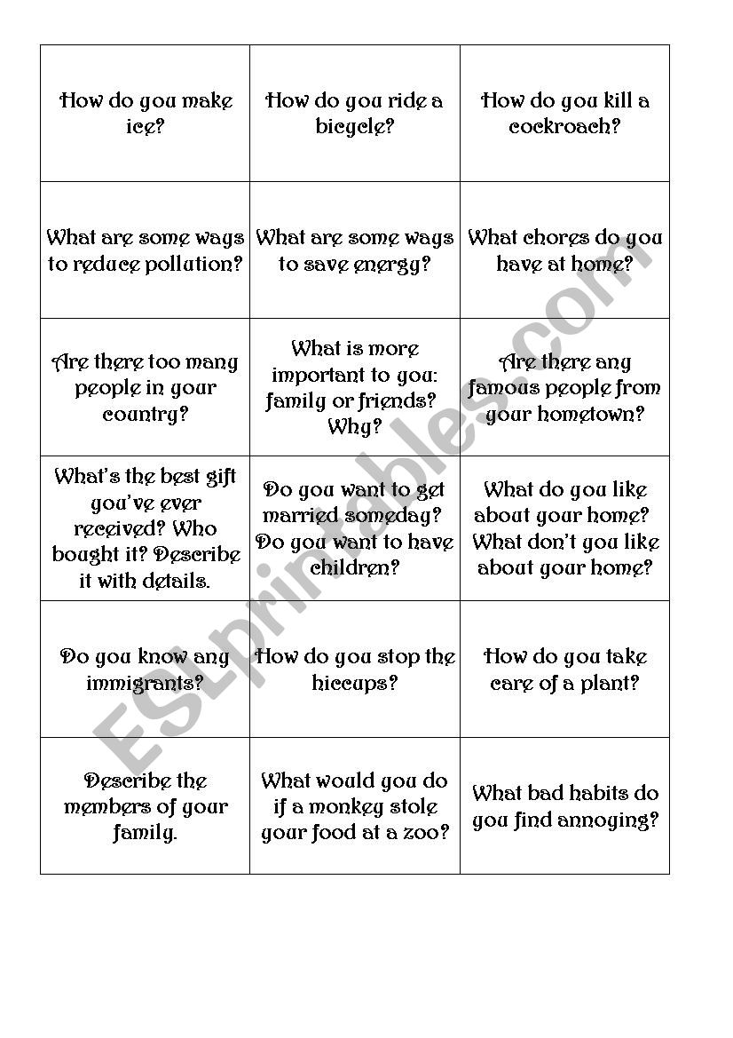 Speaking Questions 3 ESL Worksheet By Montsepc