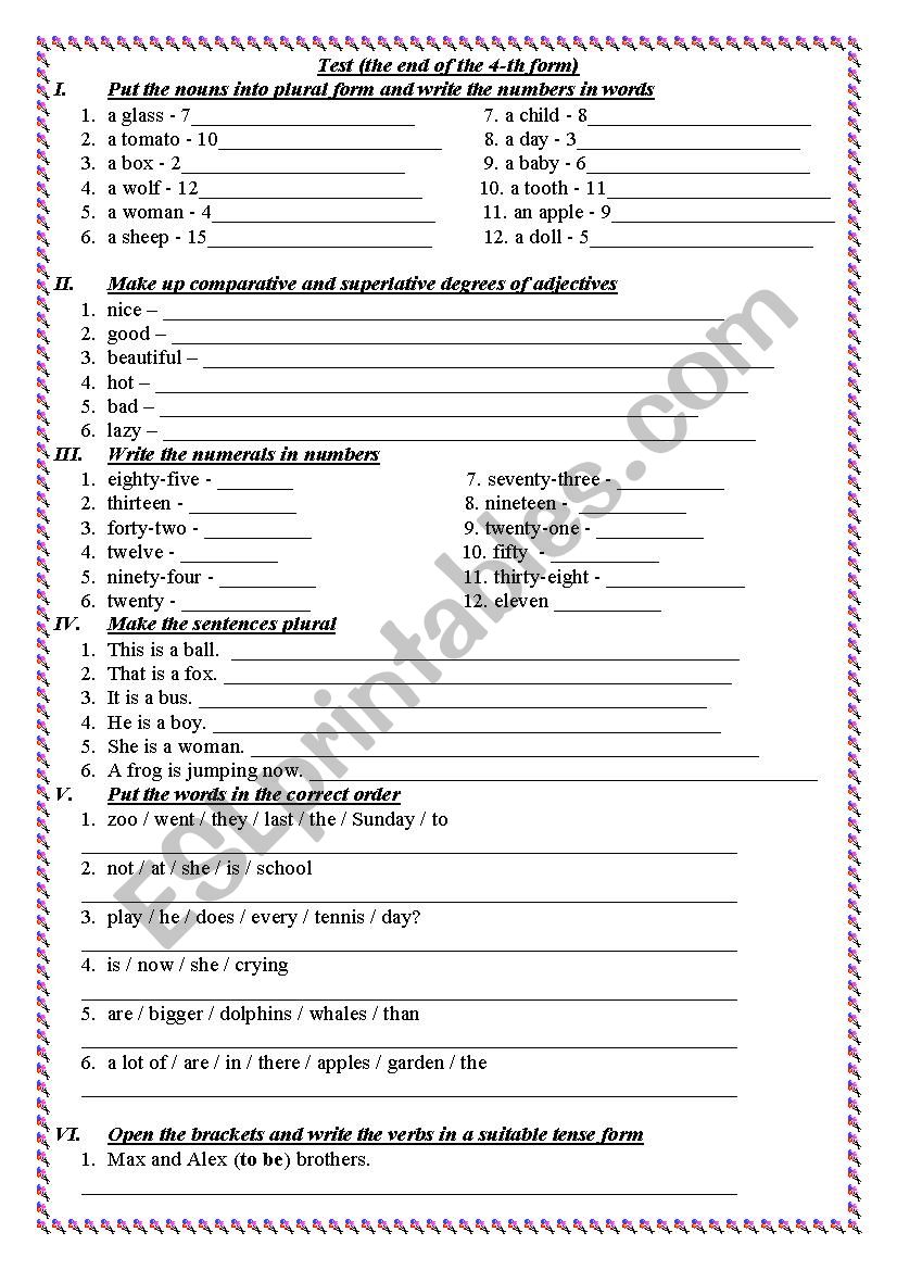 Test 4 form worksheet
