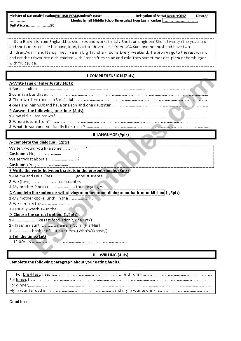 Global exam worksheet