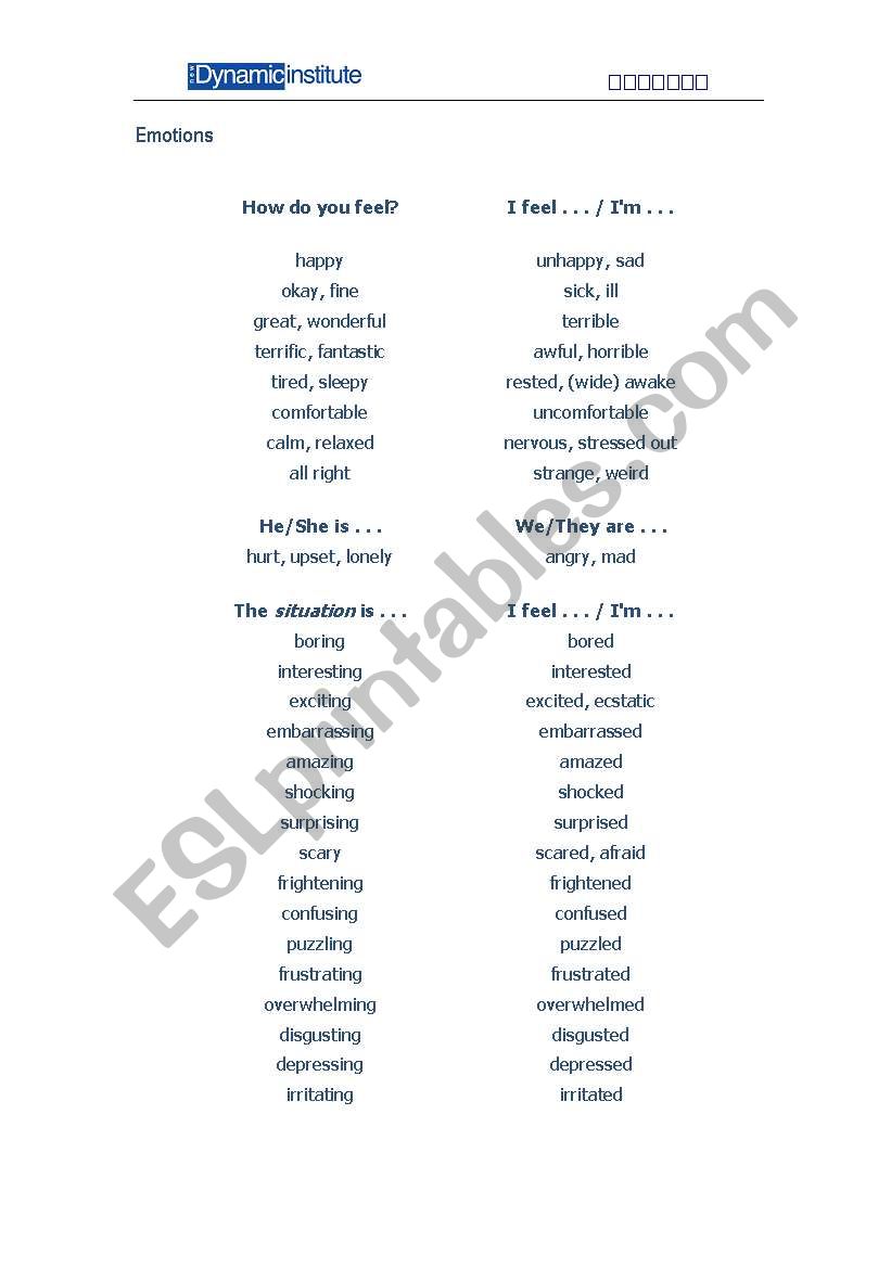 Vocabulary-Emotions worksheet