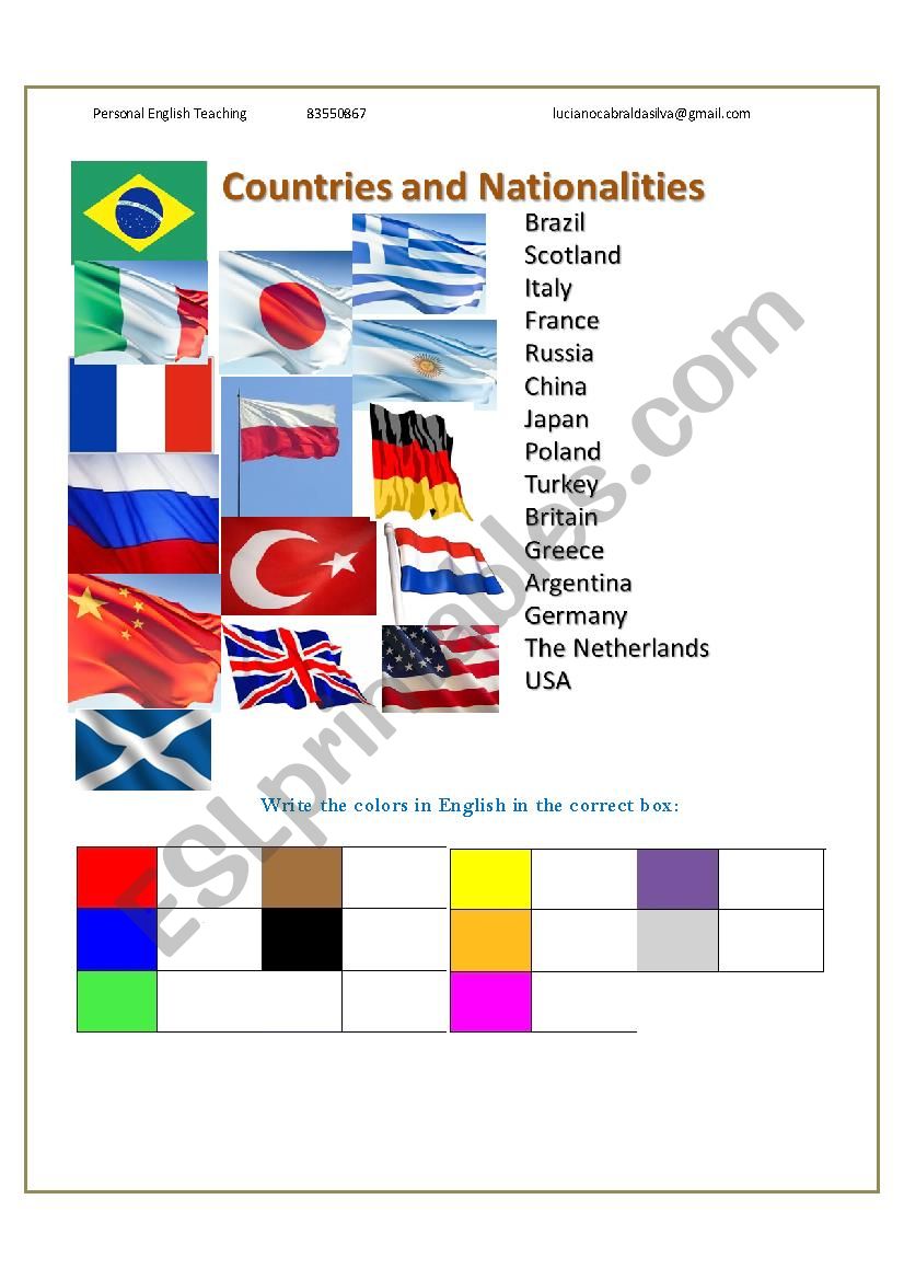 Countries and flags worksheet