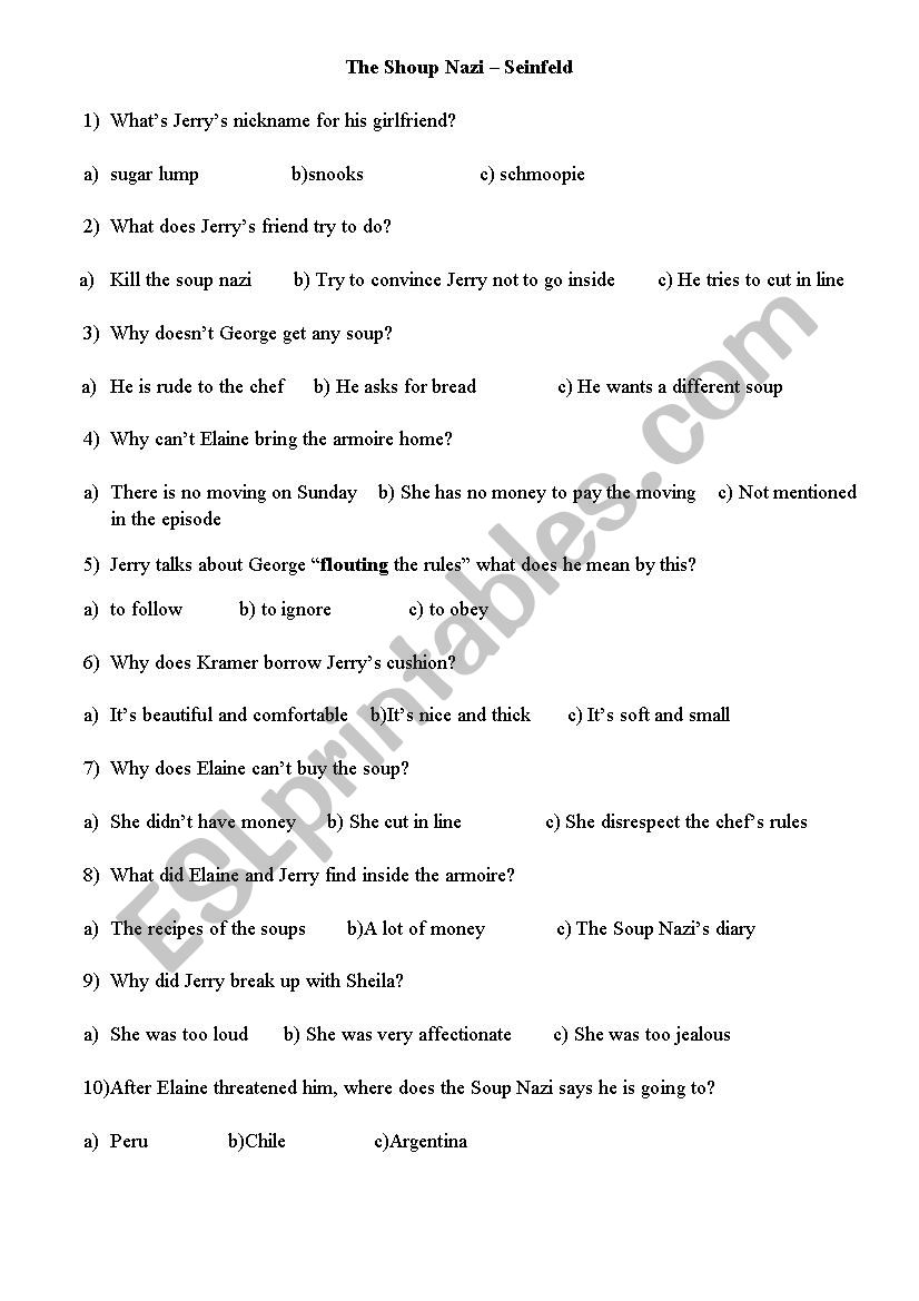 Seinfeld - The Soup Nazi worksheet