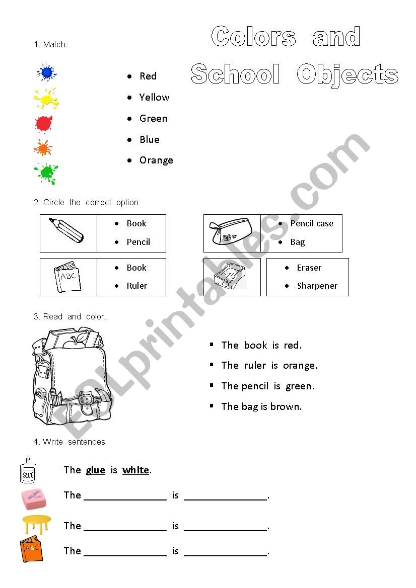 Colors and School Objects worksheet