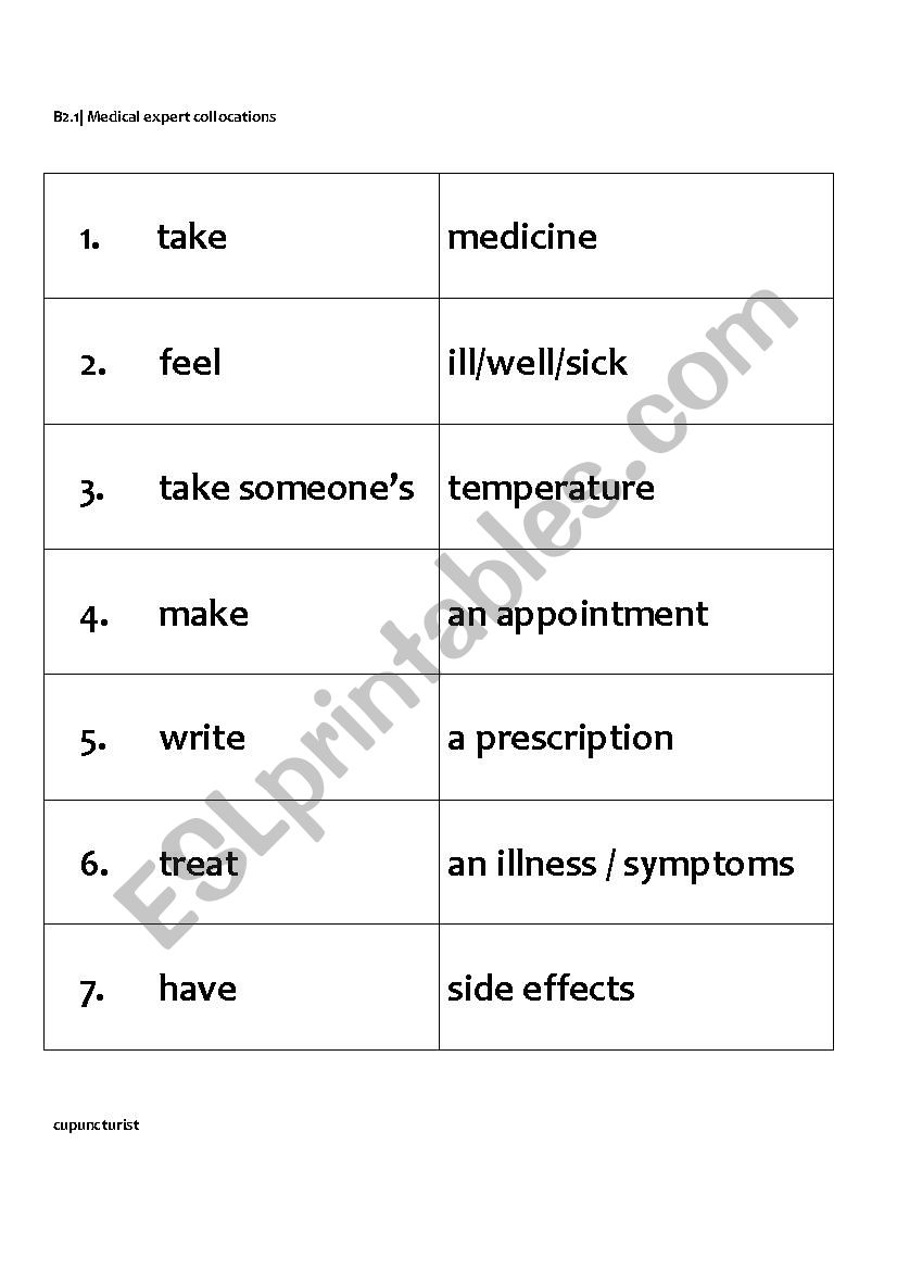 Medical experts collocations worksheet