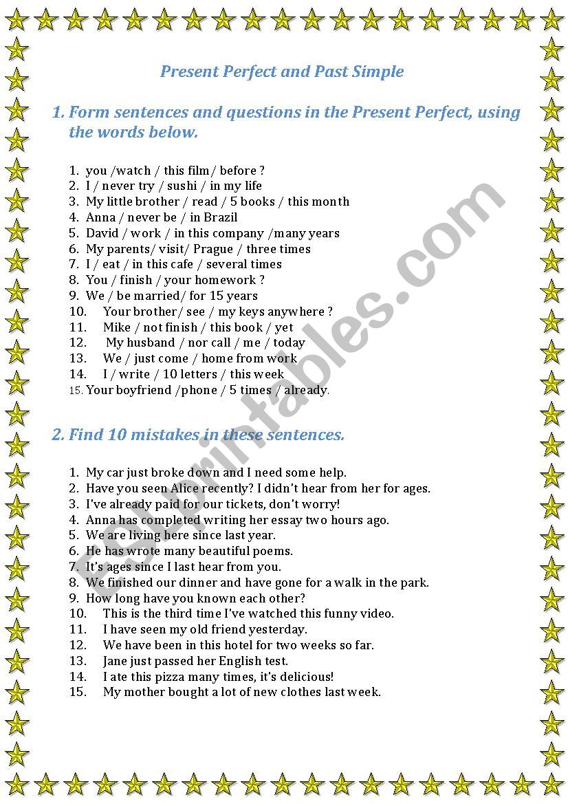 Present Perfect and Past Simple - ESL worksheet by lucyblue