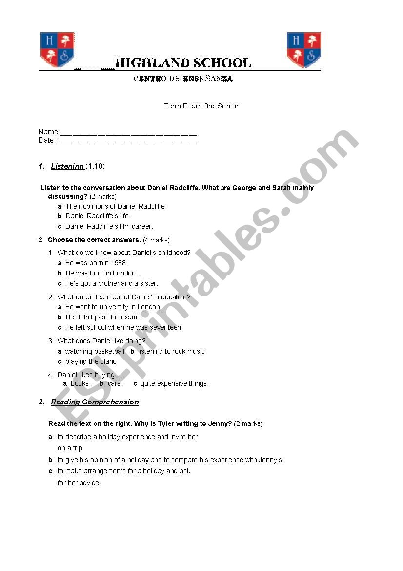 TERM TEST worksheet